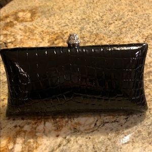 Black patent evening clutch